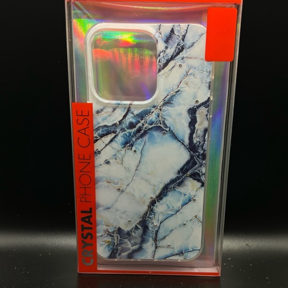 SWAROVSKI Crystals Navy White Marble Granite iPhone 12 13 PRO MAX  Case - Picture 10 of 12